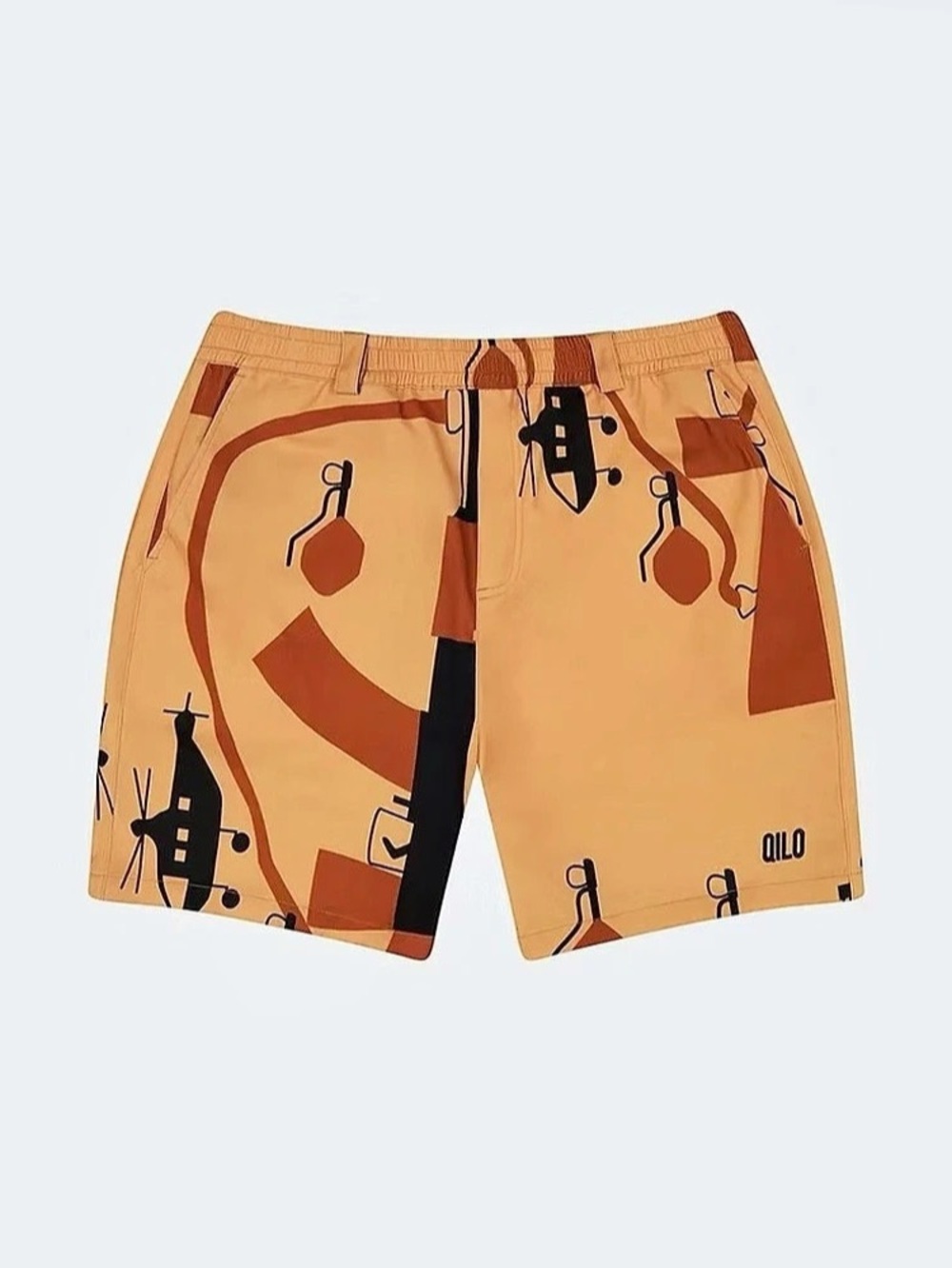 QILO Abstract Swim Trunks Orange & Brown Size Large